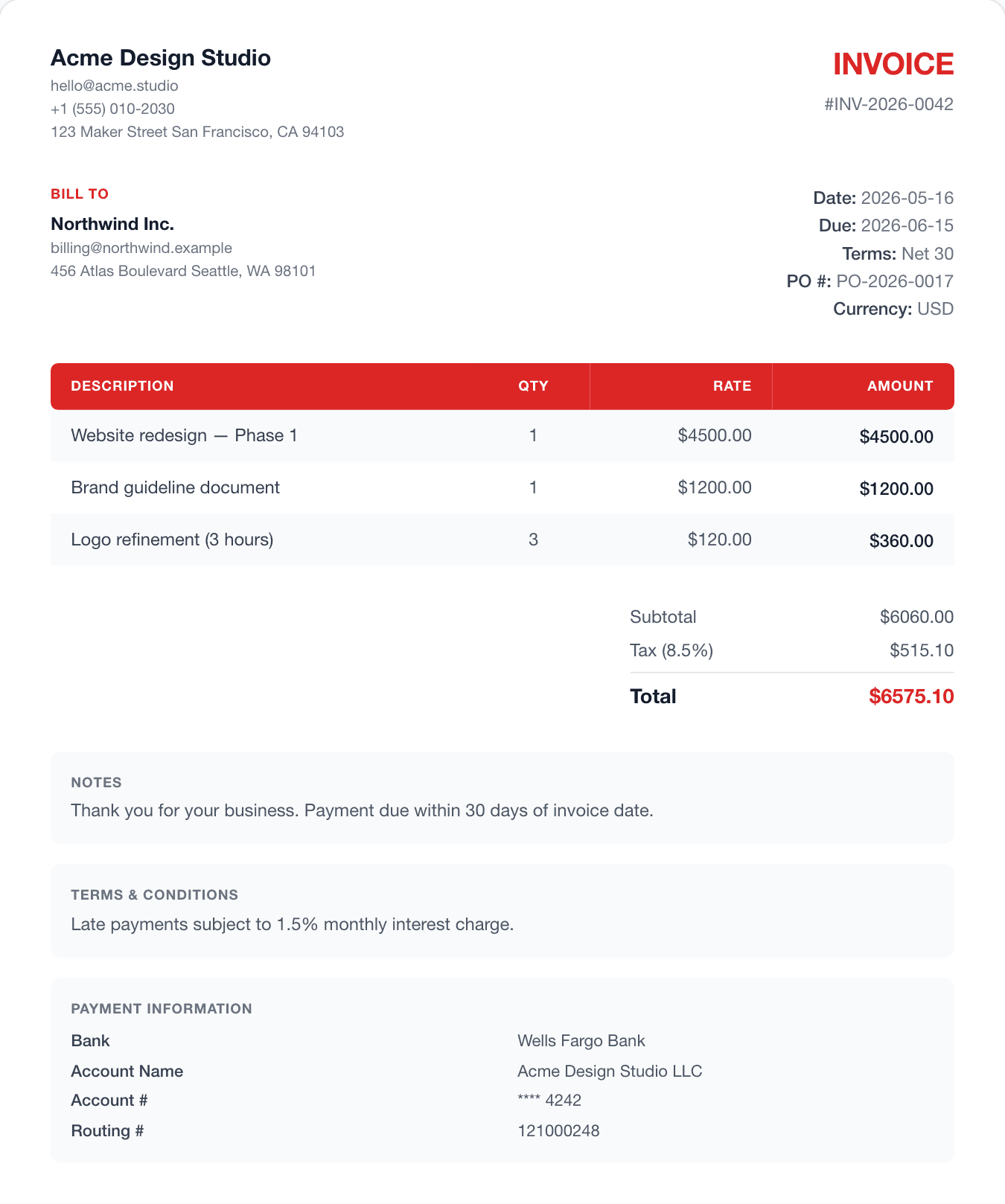 bold invoice template preview