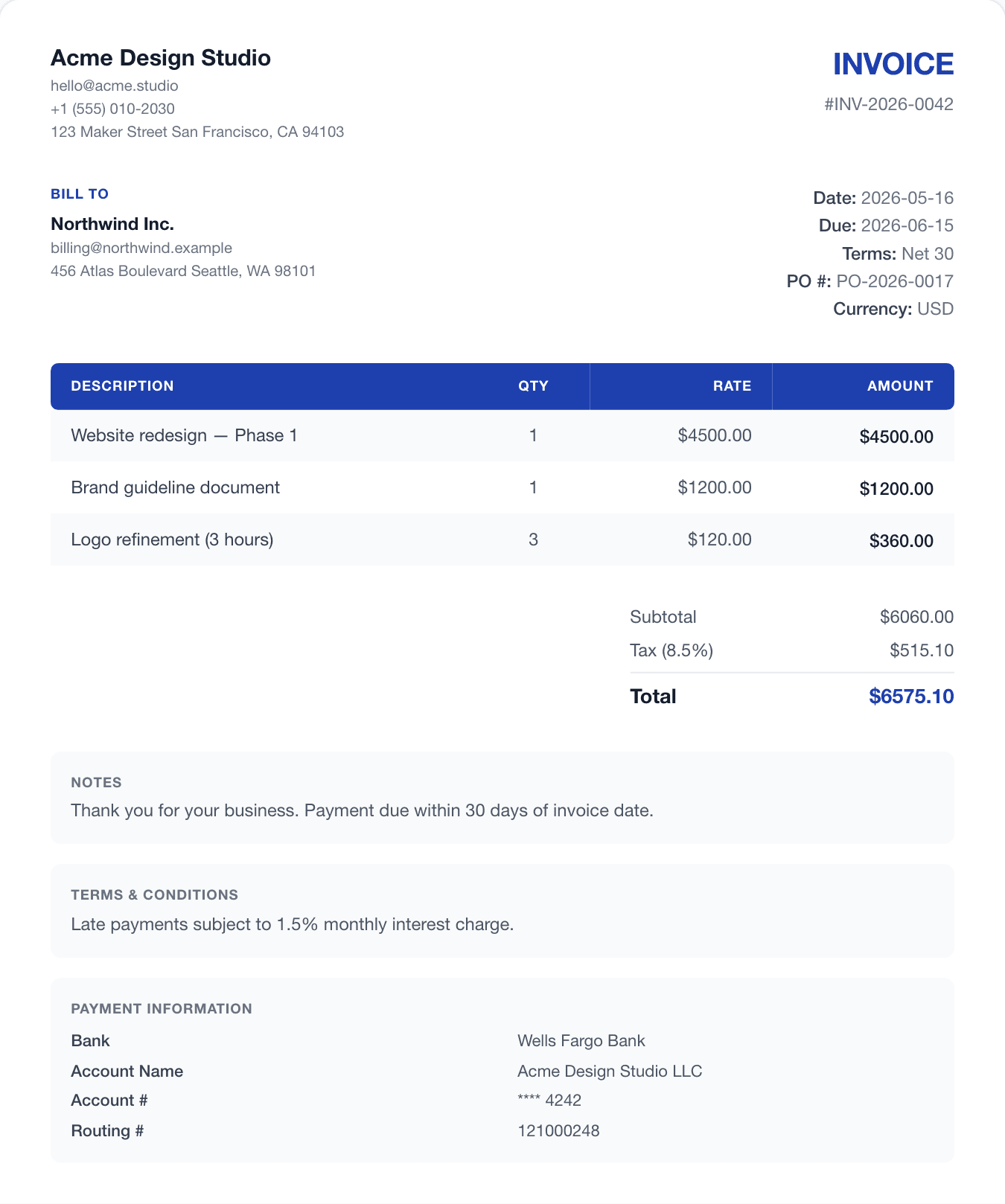 classic invoice template preview