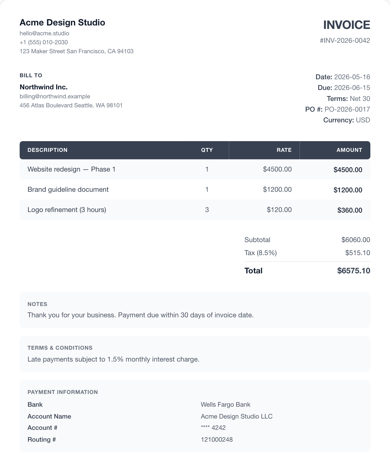 minimal invoice template preview