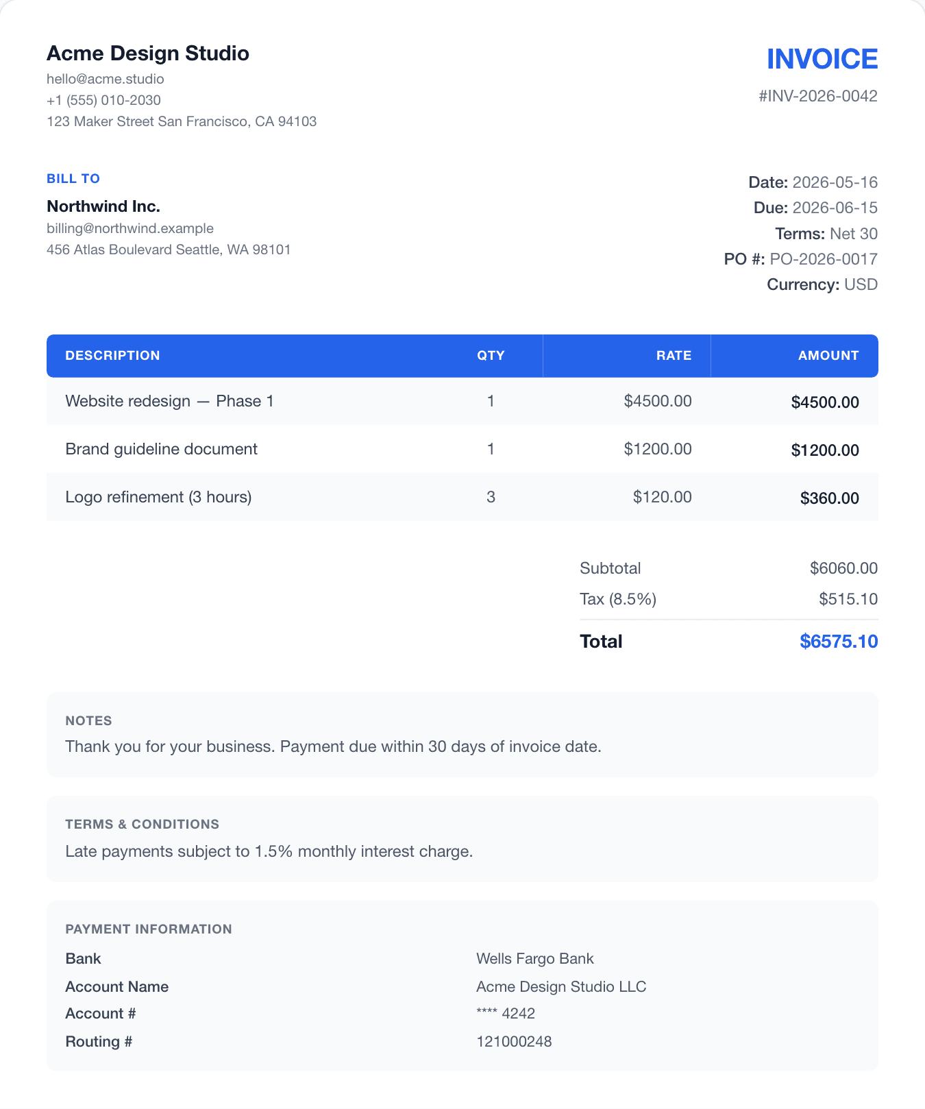 modern invoice template preview
