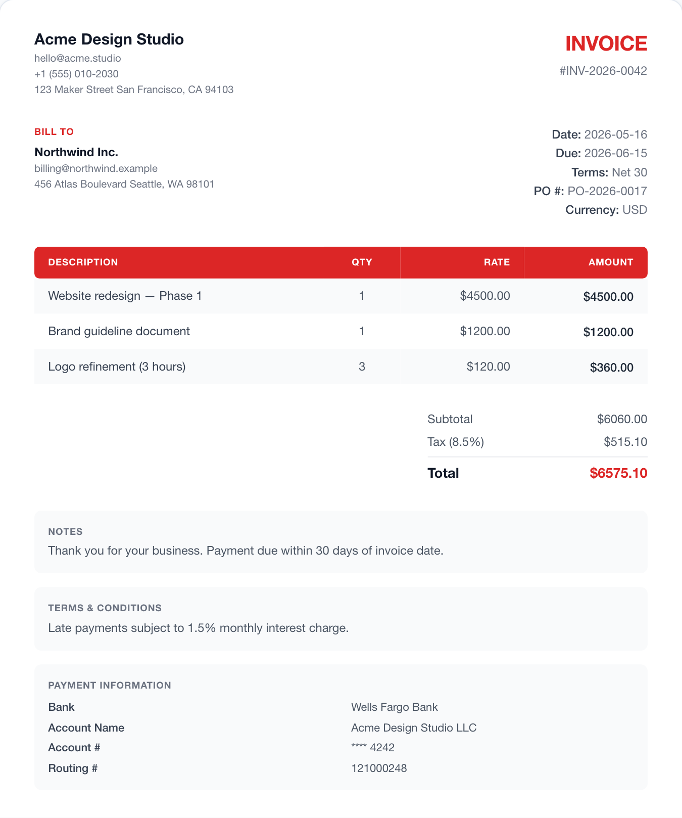 bold invoice template preview