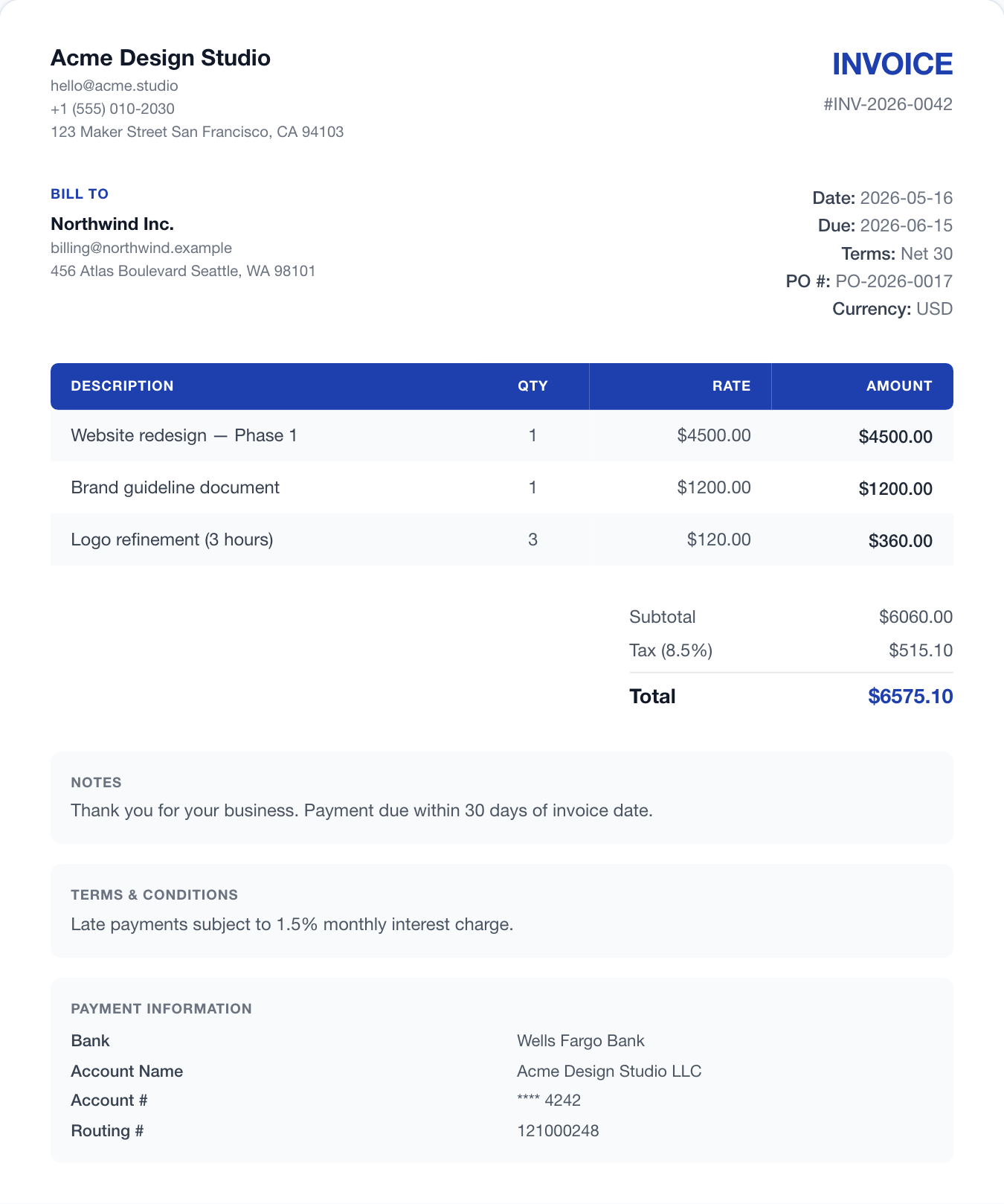 classic invoice template preview