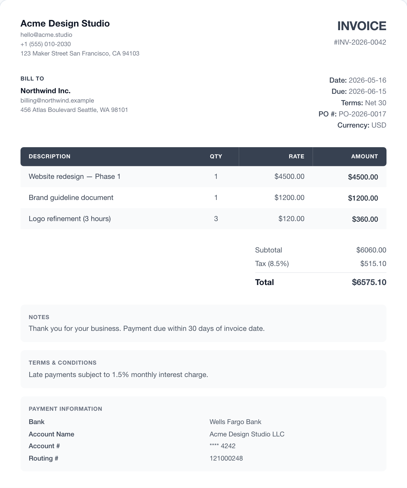 minimal invoice template preview